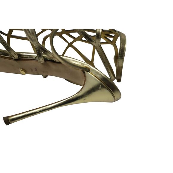 Sergio Rossi Puzzle Caged Sandals in Gold Leather